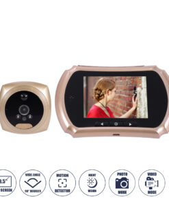 GloboStar® GloboStar® 86066 Επαναφορτιζόμενη Ψηφιακή Έξυπνη Camera Εξώπορτας 90° Μοιρών με Έγχρωμη Οθόνη 3.5" Inches - USB - Νυχτερινή Όραση με LED IR - Κουδούνι - Χρυσό