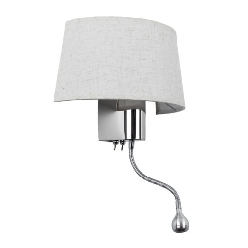 GloboStar® GloboStar® ELEGANT 01493 Μοντέρνο Επιτοίχιο Φωτιστικό Απλίκα με LED Βραχίονα Δίφωτο 1 x E27 IP20 Λευκό Ύφασμα με Ασημί Μέταλλο - Μ26.5 x Π15 x Υ43cm