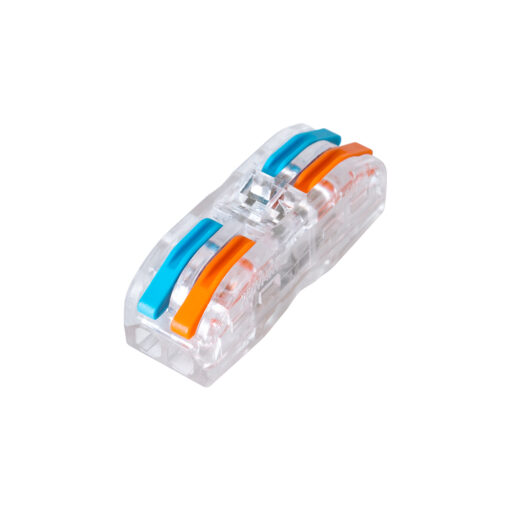 GloboStar® GloboStar® FAST-CONNECT 69907 Διπλή Κλέμα Ταχείας Σύνδεσης & Διακλάδωσης Καλωδίων - 2 x Είσοδοι & 2 x Έξοδοι με Συμβατή Διατομή Καλωδίων 0.08mm² έως 2.5mm² - 250V/4KV 32A Max - Μ2 x Π4 x Υ1.5cm - Διάφανο με Πορτοκαλί & Μπλε - Πακέτο 5 Τεμαχίων - 5 Years Warranty
