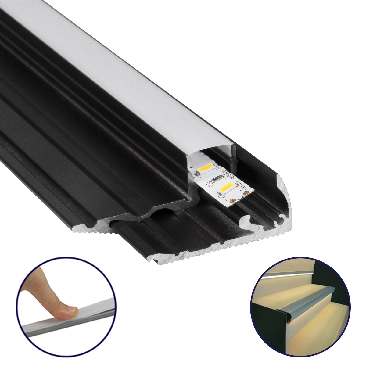 GLOBOSTAR® ALP-STEP-GRIP STAIR 70841-2M Επιφανειακό Προφίλ Αλουμινίου Ειδικό για Φωτισμό Σκαλοπατιού με Λευκό Γαλακτερό Πατητό Κάλυμμα για Ταινίες LED IP20 - Μαύρο & Λευκό - Μ200 x Π6 x Υ2.1cm 3 GloboStar® GLOBOSTAR® ALP-STEP-GRIP STAIR 70841-2M Επιφανειακό Προφίλ Αλουμινίου Ειδικό για Φωτισμό Σκαλοπατιού με Λευκό Γαλακτερό Πατητό Κάλυμμα για Ταινίες LED IP20 - Μαύρο & Λευκό - Μ200 x Π6 x Υ2.1cm