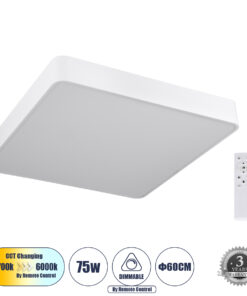 GloboStar® GloboStar® KAMALA 61209-S Πλαφονιέρα Οροφής LED CCT 75W 8625lm 120° AC 220-240V - Εναλλαγή Φωτισμού μέσω Τηλεχειριστηρίου All In One Ψυχρό 6000k+Φυσικό 4500k+Θερμό 2700k Dimmable Μ60 x Π60 x Υ8cm - Λευκό - 3 Years Warranty