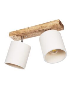 GloboStar® GloboStar® CUP 203-0056 Vintage Φωτιστικό Οροφής Ράγα Δίφωτο 2 x E27 IP20 Μπεζ Ξύλο με Λευκό Ύφασμα - Μ42 x Π14 x Υ26cm