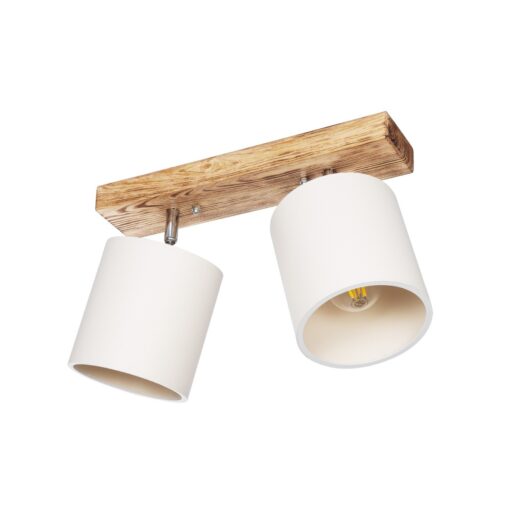 GloboStar® GloboStar® CUP 203-0056 Vintage Φωτιστικό Οροφής Ράγα Δίφωτο 2 x E27 IP20 Μπεζ Ξύλο με Λευκό Ύφασμα - Μ42 x Π14 x Υ26cm