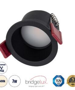 GloboStar® GloboStar® IP 60342 Χωνευτό LED Spot Downlight TrimLess Μπάνιου & WC Φ6.6cm 7W 750lm 45° AC 220-240V IP44 Φ6.6 x Υ5.3cm - Στρόγγυλο - Μαύρο - Φυσικό Λευκό 4500K - Bridgelux COB - TÜV Certified Driver - 5 Years Warranty