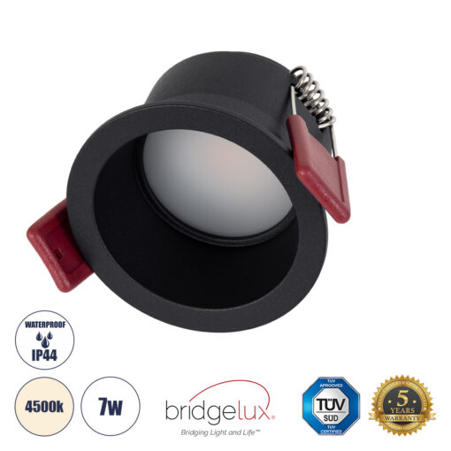 GloboStar® GloboStar® IP 60342 Χωνευτό LED Spot Downlight TrimLess Μπάνιου & WC Φ6.6cm 7W 750lm 45° AC 220-240V IP44 Φ6.6 x Υ5.3cm - Στρόγγυλο - Μαύρο - Φυσικό Λευκό 4500K - Bridgelux COB - TÜV Certified Driver - 5 Years Warranty
