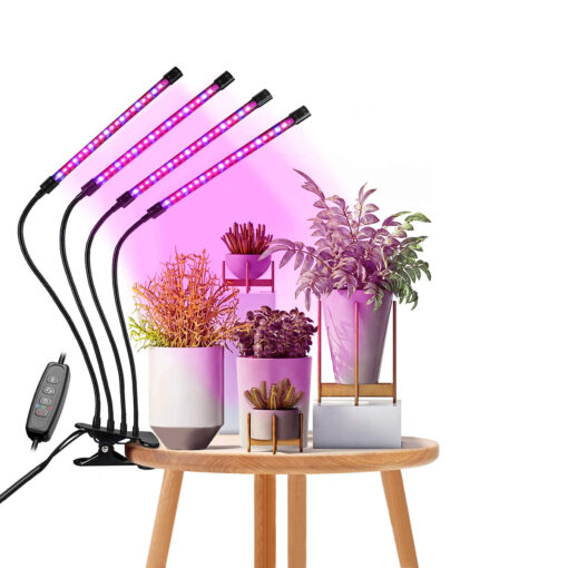 GloboStar® GloboStar® 85957 Grow Light Full Spectrum LED Φωτιστικό Ανάπτυξης Φυτών Γλάστρας με 4 Κινούμενες Κεφαλές & Βάση Μανταλάκι Clip SMD 2835 20W 160° AC230V IP20 με Dimmer & Timer Εσωτερικού Χώρου για Κάλυψη Επιφάνειας 1m x 1m Πλήρους Φάσματος Φωτισμού