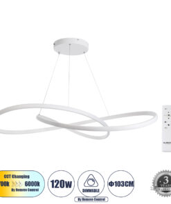 GloboStar® GLOBOSTAR® DEXTER 60918 Μοντέρνο Κρεμαστό Φωτιστικό Οροφής LED 120W 13440lm 300° AC 220-240V IP20 Ρυθμιζόμενο Λευκό CCT με Χειριστήριο από 2700K έως 6000K Dimmable - Lumileds SMD Chip - Λευκό - Μ103 x Π103 x Υ22cm - 3 Χρόνια Εγγύηση