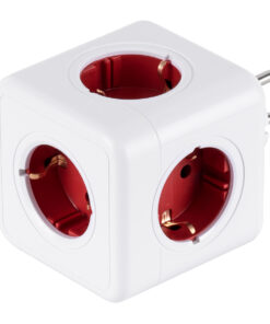GloboStar® GLOBOSTAR® POWERCUBE 79628 Πολύπριζο 5 Θέσεων με 5 x EU Schuko Πρίζες Ασφαλείας Childproof AC 220-240V 3680W/16A Max Load IP20 - Λευκό & Κόκκινο - Μ7.5 x Π11.5 x Υ7.5cm