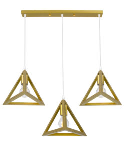 GloboStar® GLOBOSTAR® TRIANGLE 00625 Μοντέρνο Κρεμαστό Φωτιστικό Οροφής με Ντουί 3 x E27 AC 220-240V IP20 - Χρυσό - Μ70 x Π22 x Y130cm