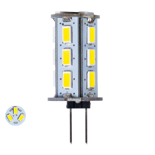 GloboStar® GLOBOSTAR® G4BACK 76133 Λάμπα G4 LED 5W 500lm 320° DC 12-24V IP20 Ψυχρό Λευκό 6000K Dimmable - Sanan SMD Chip - Back Pin - Μ1.8 x Π1.8 x Υ4.3cm - 2 Χρόνια Εγγύηση