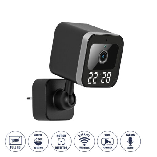 GloboStar® GloboStar® 86082 Επιτοίχια Κάμερα Πρίζας WiFi HD 1080P 350° Διπλή Κατέυθυνση Ομιλίας & Ανιχνευτή Κίνησης - Απομακρυσμένος Έλεγχος IP20 - Μαύρο - Μ6 x Π5.5 x Υ16cm - 2 Χρόνια Εγγύηση