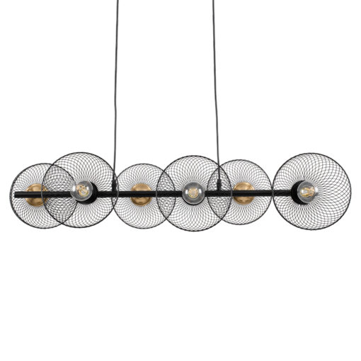 GloboStar® GLOBOSTAR® VERONA 00587 Μοντέρνο Κρεμαστό Φωτιστικό Οροφής με Ντουί 6 x E27 AC 220-240V IP20 - Μαύρο & Χρυσό - Μ100 x Π28 x Υ20cm