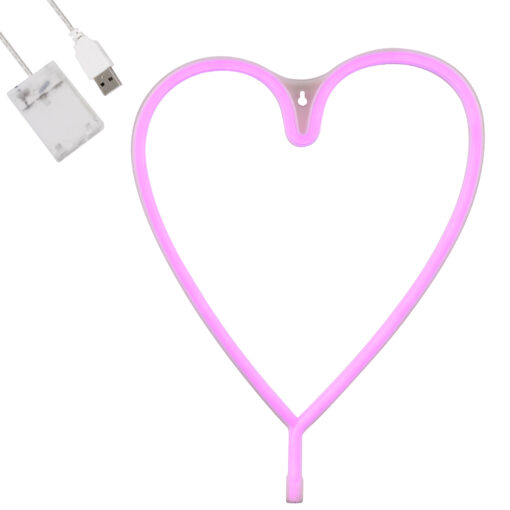 GloboStar® GloboStar® 78593 Φωτιστικό Ταμπέλα Φωτεινή Επιγραφή NEON LED Σήμανσης HEART LINE 5W με Καλώδιο Τροφοδοσίας USB - Μπαταρίας 3xAAA (Δεν Περιλαμβάνονται) - Ροζ