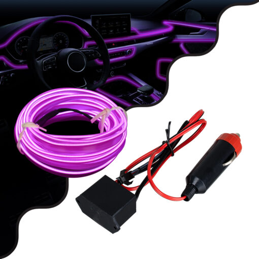 GloboStar® GloboStar® 82207 TUBE 360° Degree Διακοσμητική EL-Wire Neon Αυτοκινήτου Κορδόνι ΣΕΤ 3m 1W/3m 30lm/m 360° DC 12V με Βύσμα Αναπτήρα Αυτοκινήτου Αδιάβροχη IP68 Μωβ