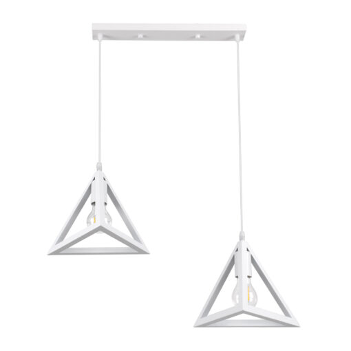 GloboStar® GLOBOSTAR® TRIANGLE 00612 Μοντέρνο Κρεμαστό Φωτιστικό Οροφής με Ντουί 2 x E27 AC 220-240V IP20 - Λευκό - Μ60 x Π22 x Y130cm