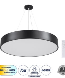 GloboStar® GLOBOSTAR® BURTON 61202-P Μοντέρνο Κρεμαστό Φωτιστικό Οροφής LED 75W 8625lm 120° AC 220-240V IP20 Ρυθμιζόμενο Λευκό CCT με Χειριστήριο από 2700K έως 6000K Dimmable - Lumileds SMD Chip - Μαύρο - Μ60 x Π60 x Υ8cm - 3 Χρόνια Εγγύηση