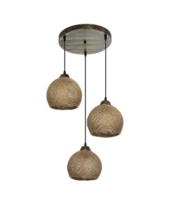 GloboStar® GLOBOSTAR® YASAM 203-0025 Vintage Κρεμαστό Φωτιστικό Οροφής με Ντουί 3 x E27 AC 220-240V IP20 - Καφέ - Μ42 x Π42 x Υ54cm
