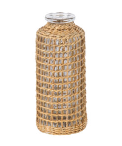 GloboStar® GloboStar® MANDY 35623 Διακοσμητικό Βάζο Γυάλινο Διάφανο με Μπαμπού Φ6 x Υ13.5cm