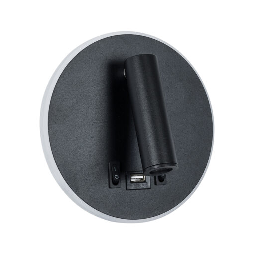 GloboStar® GLOBOSTAR® LADY-R 60938 Μοντέρνο Φωτιστικό Τοίχου - Απλίκα Ξενοδοχείου Reading Light με Φορτιστή USB 3A LED 6W 600lm 36° & 360° AC 220-240V IP20 Φυσικό Λευκό 4500K - Bridgelux COB Chip & TÜV SÜD Driver - Μαύρο Ματ - Μ15 x Π15 x Υ7cm - 3 Χρόνια Εγγύηση