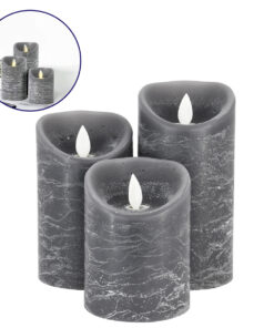 GloboStar® GloboStar® 79559 ΣΕΤ 3 Διακοσμητικών Realistic Κεριών Παραφίνης με LED Εφέ Κινούμενης Φλόγας - Μπαταρίας & Ασύρματο Χειριστήριο IR Γκρι με Ασημένιες Ρίγες Θερμό Λευκό 3000K Dimmable