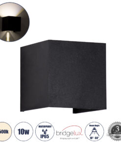 GloboStar® GloboStar® AXIS-S 60565 Φωτιστικό Τοίχου - Απλίκα Αρχιτεκτονικού Φωτισμού Εσωτερικού/Εξωτερικού Χώρου Up & Down LED 10W 1200lm 10 έως 60° AC 220-240V Αδιάβροχο IP65 Μ10 x Π10 x Υ10cm - Φυσικό Λευκό 4500K - Μαύρο - Bridgelux Chip - 3 Years Warranty