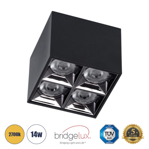 GloboStar® GloboStar® LUMINAR SUPERIOR 60333 Επιφανειακό LED Spot Downlight TrimLess 14W 1890lm 36° AC 220-240V IP20 Μ8.2 x Π8.2 x Υ6.6cm - Μαύρο με Κάτοπτρο Χρωμίου - Θερμό Λευκό 2700K - Bridgelux High Lumen Chip Gen2 - TÜV Certified Driver - 5 Years Warranty
