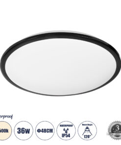GloboStar® GloboStar® TUFFIN 60999 Πλαφονιέρα Οροφής LED 36W 3960lm 120° AC 220-240V Αδιάβροχη IP54 Φ48 x Υ6.5cm Φυσικό Λευκό 4500K - Μαύρο - Bridgelux Chips - 3 Years Warranty