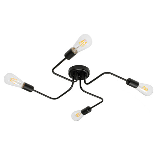 GloboStar® GLOBOSTAR® LIBERTA 00838 Vintage Φωτιστικό Οροφής με Ντουί 4 x E27 AC 220-240V IP20 - Μαύρο - Μ44.5 x Π44.5 x Υ12cm