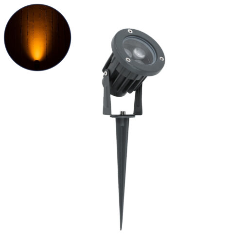 GloboStar® GLOBOSTAR® TREELIGHT-TZINA 90350 Σποτ Φωτισμού για Φυτά - Δέντρα με Βάση Κήπου / Καρφωτό LED 3W 315lm 10° DC 24V Αδιάβροχο IP65 Πορτοκαλί 2200K Dimmable - Γκρι Ανθρακί - Μ10.5 x Π7.5 x Υ7.5cm - 3 Χρόνια Εγγύηση