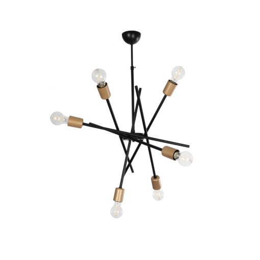 GloboStar® GloboStar® SUNFY 201-0030 Μοντέρνο Φωτιστικό Οροφής Πλέγμα Πολύφωτο 6 x E27 IP20 Μαύρο & Μπρούτζινο Μέταλλο - Μ57 x Π57 x Υ85cm