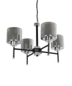 GloboStar® GLOBOSTAR® SHORD 202-0056 Μοντέρνο Κρεμαστό Φωτιστικό Οροφής με Ντουί 4 x E27 AC 220-240V IP20 - Μαύρο & Μαύρο Φιμέ - Μ57 x Π57 x Υ37cm