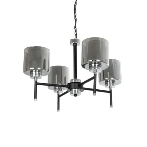 GloboStar® GLOBOSTAR® SHORD 202-0056 Μοντέρνο Κρεμαστό Φωτιστικό Οροφής με Ντουί 4 x E27 AC 220-240V IP20 - Μαύρο & Μαύρο Φιμέ - Μ57 x Π57 x Υ37cm