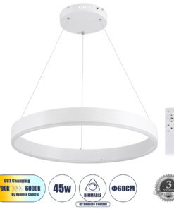 GloboStar® GLOBOSTAR® VENOM 61177 Μοντέρνο Κρεμαστό Φωτιστικό Οροφής LED 45W 5269lm 120° AC 220-240V IP20 Ρυθμιζόμενο Λευκό CCT με Χειριστήριο από 2700K έως 6000K Dimmable - Lumileds SMD Chip - Λευκό Ματ - Μ60 x Π60 x Υ6.5cm - 3 Χρόνια Εγγύηση