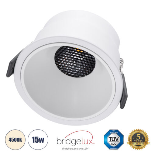 GloboStar® GloboStar® PLUTO-B 60260 Χωνευτό LED Spot Downlight TrimLess Φ10.4cm 15W 1950lm 38° AC 220-240V IP20 Φ10.4 x Υ6.5cm - Στρόγγυλο - Λευκό & Anti-Glare HoneyComb - Φυσικό Λευκό 4500K - Bridgelux COB - 5 Years Warranty