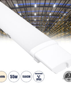 GloboStar® GloboStar® 60168 LED Γραμμικό Βιομηχανικό Φωτιστικό Tri-Proof 150cm 55W 6115lm 120° AC 220-240V Αδιάβροχο IP65 Μ150 x Π6 x Υ4cm Φυσικό Λευκό 4500K - 3 Χρόνια Εγγύηση
