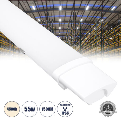 GloboStar® GloboStar® 60168 LED Γραμμικό Βιομηχανικό Φωτιστικό Tri-Proof 150cm 55W 6115lm 120° AC 220-240V Αδιάβροχο IP65 Μ150 x Π6 x Υ4cm Φυσικό Λευκό 4500K - 3 Χρόνια Εγγύηση