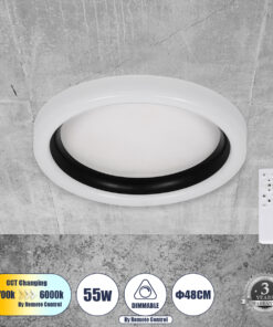 GloboStar® GloboStar® ARIANA 61034 Πλαφονιέρα Οροφής Κύκλος LED CCT 55W 6376lm 120° AC 220-240V - Εναλλαγή Φωτισμού μέσω Τηλεχειριστηρίου All In One Ψυχρό Λευκό 6000k+Φυσικό Λευκό 4500k+Θερμό Λευκό 2700k Dimmable Φ48cm - Μαύρο - 3 Years Warranty