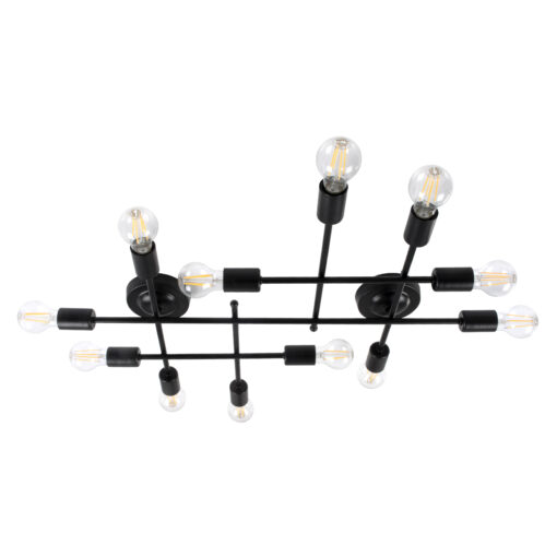 GloboStar® GloboStar® PIPING 00667-1 Vintage Φωτιστικό Οροφής Πλέγμα Πολύφωτο 12 x E27 IP20 Μαύρο Μέταλλο - Μ78.5 x Π9.5 x Υ64cm