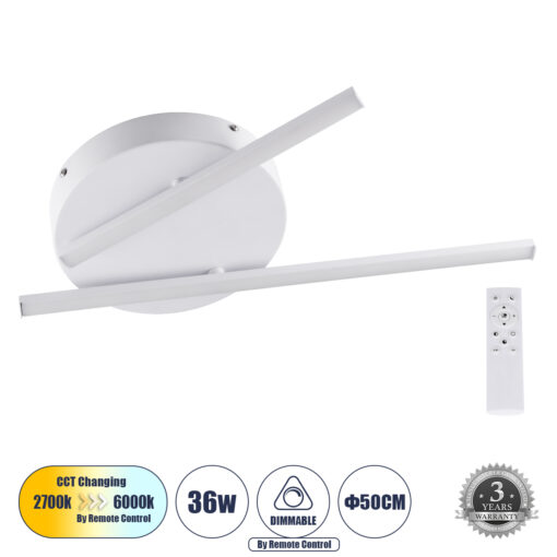 GloboStar® GloboStar® DRACO 61092 Φωτιστικό Οροφής Γραμμικό Linear Design LED CCT 36W 4428lm 120° AC 220-240V - Εναλλαγή Φωτισμού μέσω Τηλεχειριστηρίου All In One Ψυχρό 6000k+Φυσικό 4500k+Θερμό 2700k Dimmable Φ50 x Υ6cm - Λευκό - 3 Years Warranty