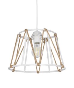 GloboStar® GLOBOSTAR® JUTE 203-0091 Μοντέρνο Κρεμαστό Φωτιστικό Οροφής με Ντουί 1 x E27 AC 220-240V IP20 - Λευκό & Μπεζ - Μ30 x Π30 x Υ23cm