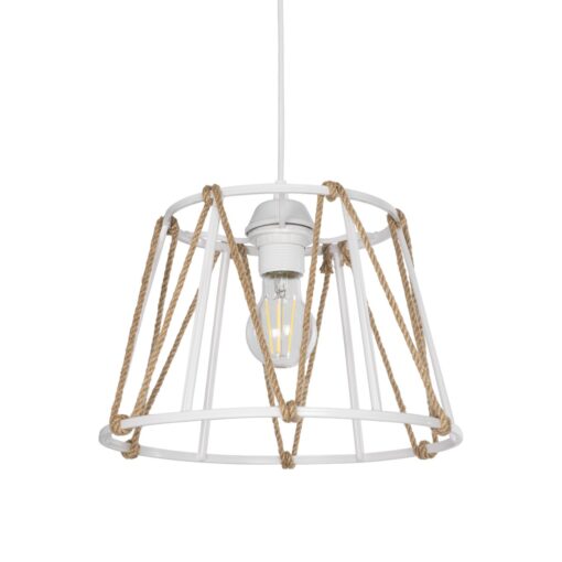 GloboStar® GLOBOSTAR® JUTE 203-0091 Μοντέρνο Κρεμαστό Φωτιστικό Οροφής με Ντουί 1 x E27 AC 220-240V IP20 - Λευκό & Μπεζ - Μ30 x Π30 x Υ23cm