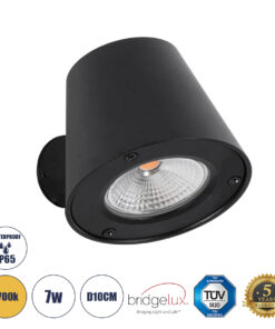 GloboStar® GloboStar® GARDENIA 60799 Φωτιστικό Τοίχου - Απλίκα Αρχιτεκτονικού Φωτισμού Εσωτερικού/Εξωτερικού Χώρου Up or Down LED 7W 700lm 60° AC220-240V Αδιάβροχο IP65 - Σώμα Αλουμινίου & Tempered Glass - Μ9.5 x Π13 x Υ7.7cm - Θερμό Λευκό 2700K - Μαύρο - Bridgelux Chip - 5 Years Warranty