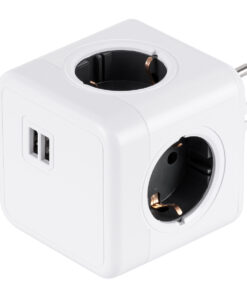 GloboStar® GLOBOSTAR® POWERCUBE 79633 Πολύπριζο 6 Θέσεων με 2 x Πρίζες DC 5V USB 2.0 & 4 x EU Schuko Πρίζες Ασφαλείας Childproof AC 220-240V 3680W/16A Max Load IP20 - Λευκό & Γκρι - Μ7.5 x Π11.5 x Υ7.5cm