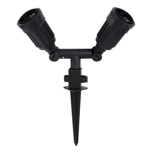 GloboStar® GloboStar® GRASEDO 61614 Καρφωτή Βάση Κήπου με 2 Ντουί E27 για Λάμπες Σποτ PAR38 - Αδιάβροχη IP67 - Υψηλής Αντοχής ABS - VDE Certified - Μ25 x Π7.5 x Υ43.5cm - Μαύρο - 5 Years Warranty