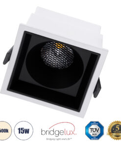 GloboStar® GloboStar® PLUTO-B 60276 Χωνευτό LED Spot Downlight TrimLess Μ10.4xΠ10.4cm 15W 1950lm 38° AC 220-240V IP20 Μ10.4 x Π10.4 x Υ6.5cm - Τετράγωνο - Λευκό με Μαύρο Κάτοπτρο & Anti-Glare HoneyComb - Φυσικό Λευκό 4500K - Bridgelux COB - 5 Years Warranty