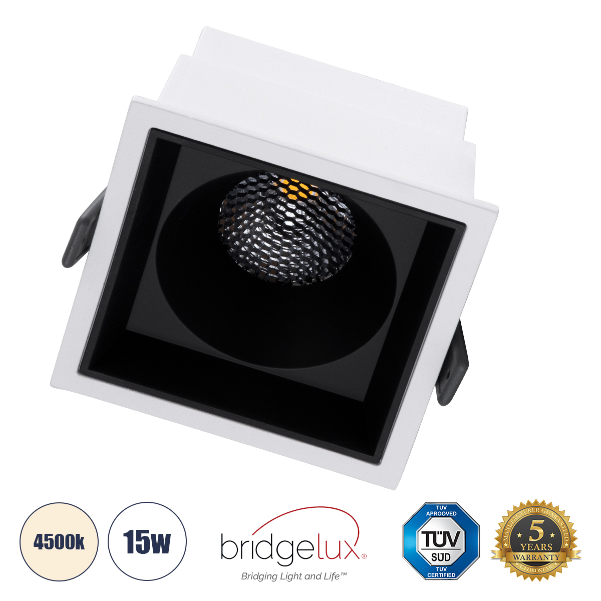 GloboStar® PLUTO-B 60276 Χωνευτό LED Spot Downlight TrimLess Μ10.4xΠ10.4cm 15W 1950lm 38° AC 220-240V IP20 Μ10.4 x Π10.4 x Υ6.5cm - Τετράγωνο - Λευκό με Μαύρο Κάτοπτρο & Anti-Glare HoneyComb - Φυσικό Λευκό 4500K - Bridgelux COB - 5 Years Warranty 2 GloboStar® GloboStar® PLUTO-B 60276 Χωνευτό LED Spot Downlight TrimLess Μ10.4xΠ10.4cm 15W 1950lm 38° AC 220-240V IP20 Μ10.4 x Π10.4 x Υ6.5cm - Τετράγωνο - Λευκό με Μαύρο Κάτοπτρο & Anti-Glare HoneyComb - Φυσικό Λευκό 4500K - Bridgelux COB - 5 Years Warranty