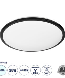 GloboStar® GloboStar® TUFFIN 60998 Πλαφονιέρα Οροφής LED 36W 4140lm 120° AC 220-240V Αδιάβροχη IP54 Φ48 x Υ6.5cm Ψυχρό Λευκό 6000K - Μαύρο - Bridgelux Chips - 3 Years Warranty