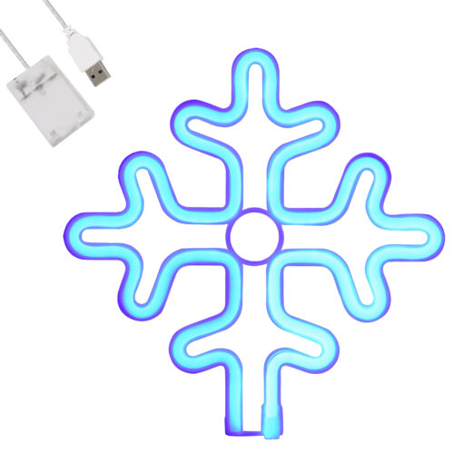 GloboStar® GloboStar® 78580 Φωτιστικό Ταμπέλα Φωτεινή Επιγραφή NEON LED Σήμανσης SNOWFLAKE 5W με Καλώδιο Τροφοδοσίας USB - Μπαταρίας 3xAAA (Δεν Περιλαμβάνονται) - Γαλάζιο