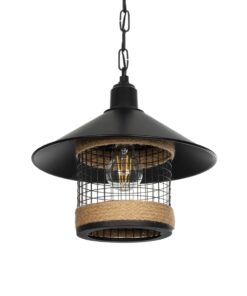 GloboStar® GLOBOSTAR® GLORA 201-0090 Vintage Κρεμαστό Φωτιστικό Οροφής με Ντουί 1 x E27 AC 220-240V IP20 - Μαύρο & Μπεζ - Μ30 x Π30 x Υ29cm