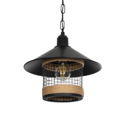 GloboStar® GLOBOSTAR® GLORA 201-0090 Vintage Κρεμαστό Φωτιστικό Οροφής με Ντουί 1 x E27 AC 220-240V IP20 - Μαύρο & Μπεζ - Μ30 x Π30 x Υ29cm